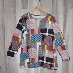 Trisha Tyler Womens XL‎ Patchwork Top Long Sleeve Colorful Abstract Artsy Casual